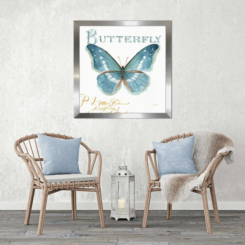 «My Greenhouse Butterflies II», reproduction de peinture à l'aquarelle, H 25,5 po x l 25,5 po x P 1 po, Encadrement argenté