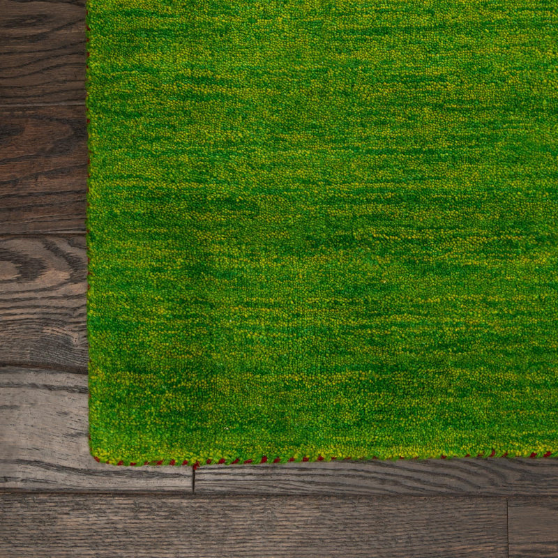 Tapis vert clair en laine noué à la main Taul, Tapis de couloir 2 pi 7 po x 16 pi 5 po