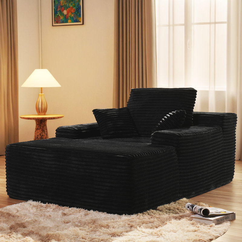 Chaise Lounge Chair Indoor With Pillows, 48.42 "d Oversized Sleeper Chair, Could Plush Corduroy Comfy Sofa For Bedroom, Living Room, Office