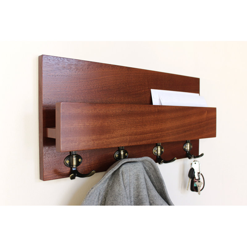 Organisateur de clés mural avec rangement de courrier entrée Clorinda, Sapele