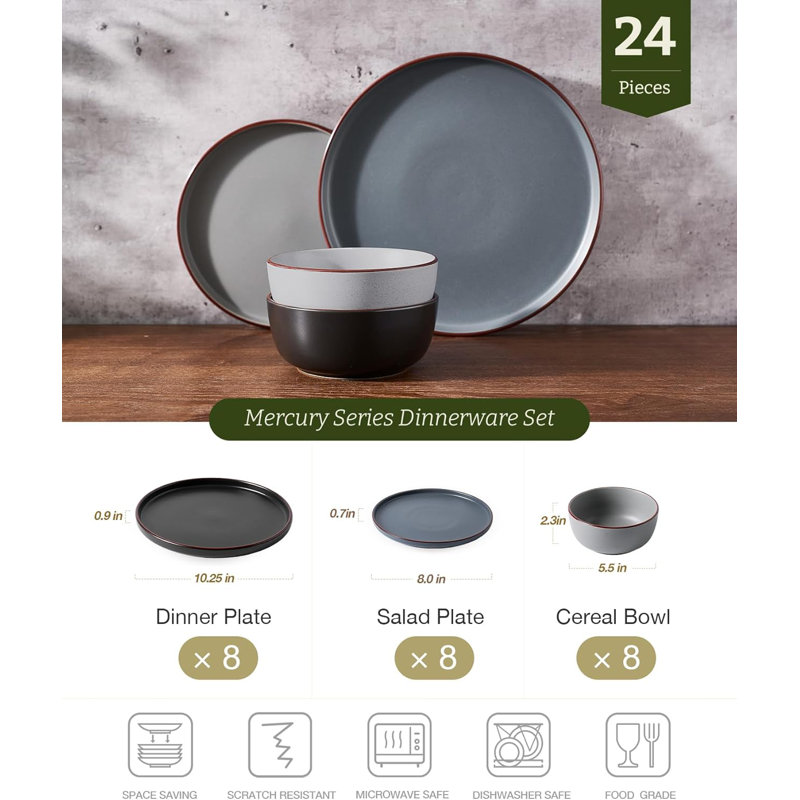 24-Piece Speckled Ceramic Dinnerware Set for 8 – Modern Matte Glaze, Stackable, Microwave & Dishwasher Safe for Kitchen & Dining