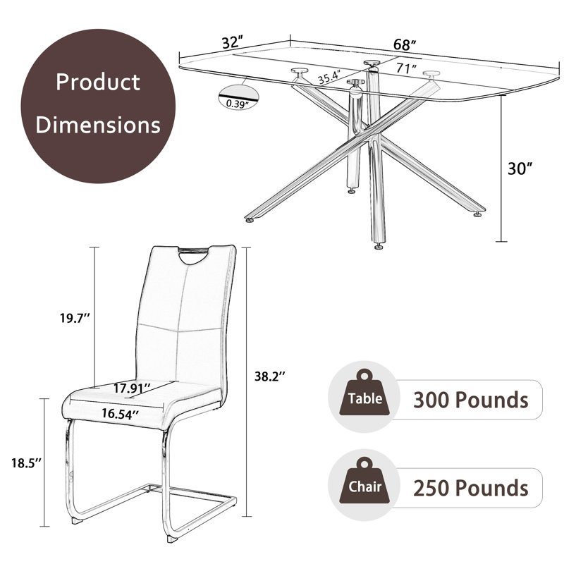 Rectangle Glass Pedestal Dining Set, White, 9