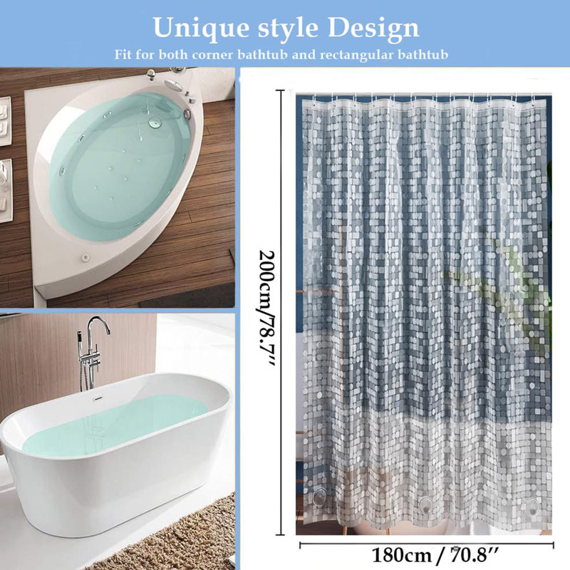 Shower Curtain, 180cm H x 200cm W, Geometric Stone
