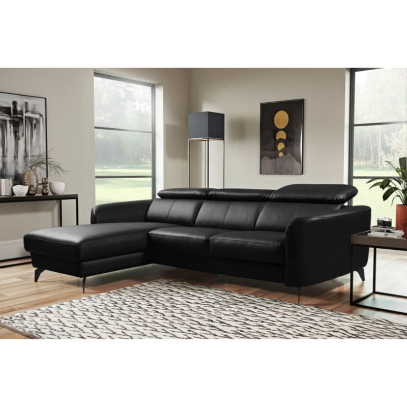 Hales 3 Seater Corner Sofa , Black, Left Hand Facing