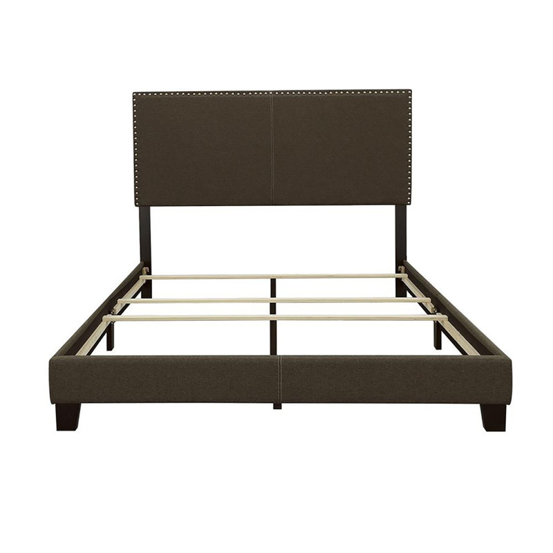 Charcoal Queen Bed with Nailhead Trim, Queen