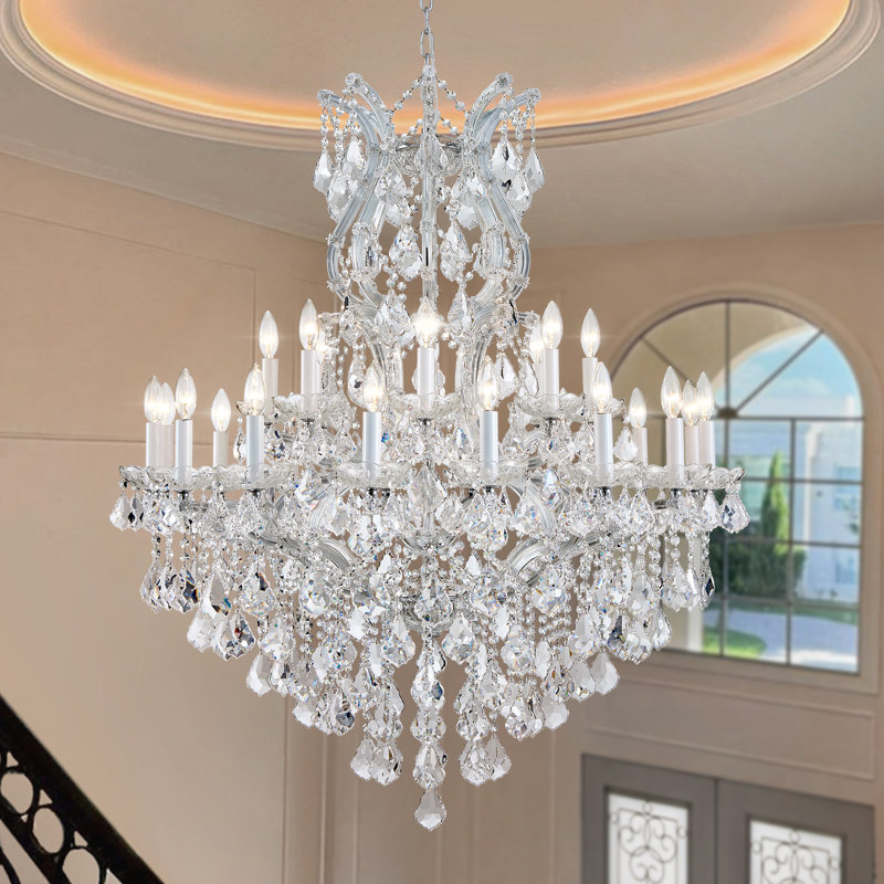 Lustre gradué en cristal 24 lumières Humnah, H 46 po x l 35,4 po x P 35,4 po, Argent