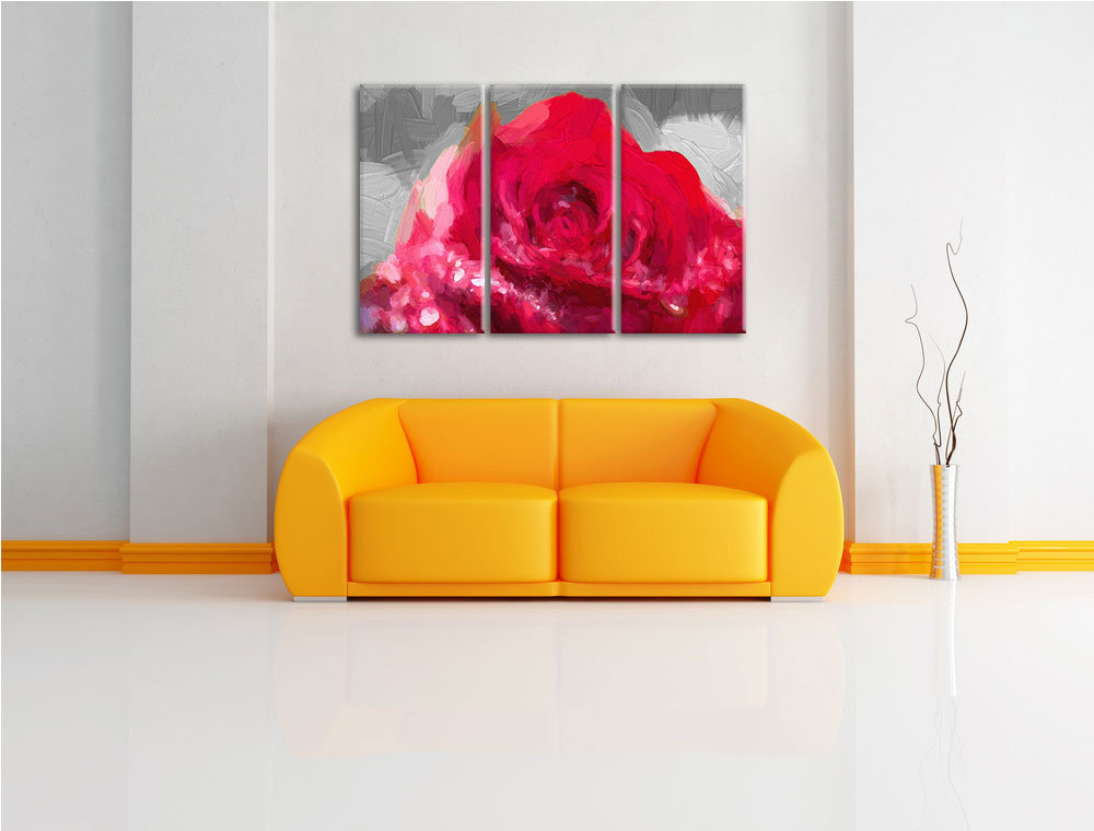 3-tlg. Leinwandbilder-Set „Schöne rote Rose“, Kunstdruck 