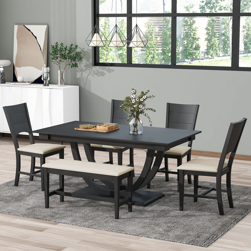 Kreshnik 6 - Person Trestle Dining Set, Gray