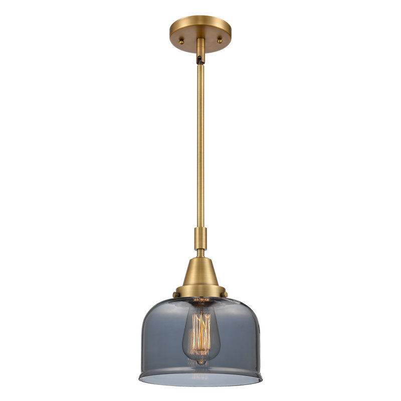Luminaire suspendu 1 lumière à une cloche, Plaqué couleur fumée, H 44,12 po x l 8 po x P 8 po, Laiton brossé