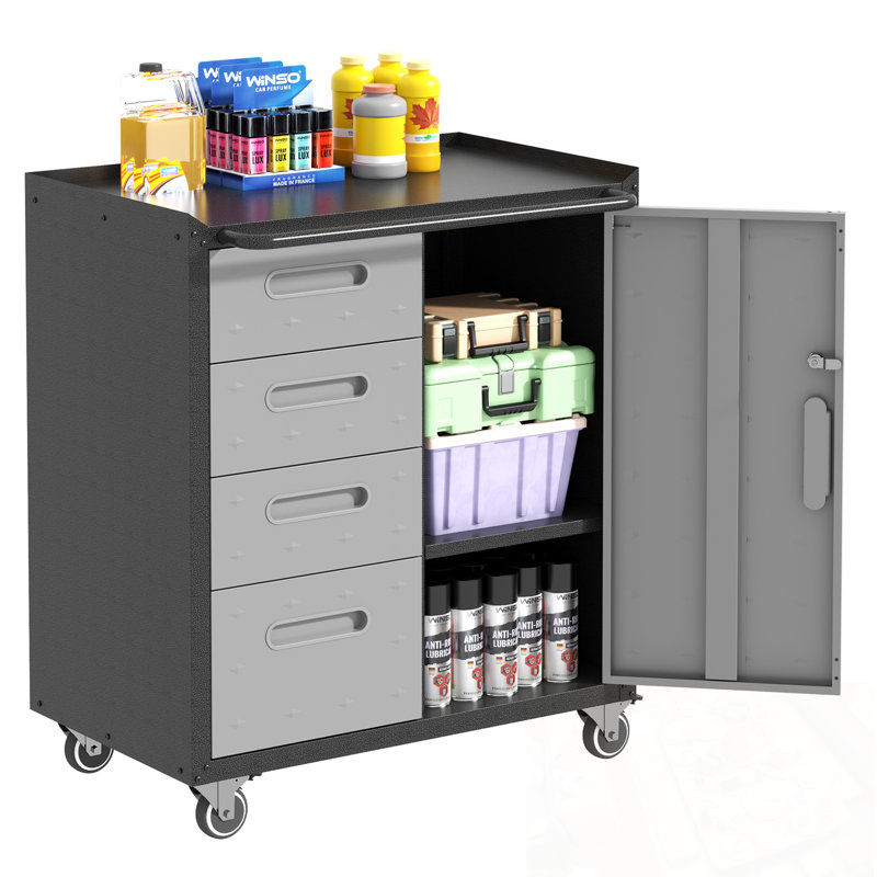 Armoire de rangement en métal avec tiroirs et une porte verrouillable