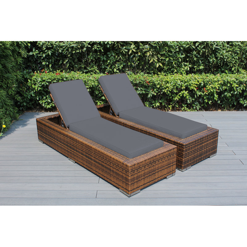 Chaise longue d'extérieur en osier Billyjo - sans assemblage, Supercrylique gris, Mélange de bruns