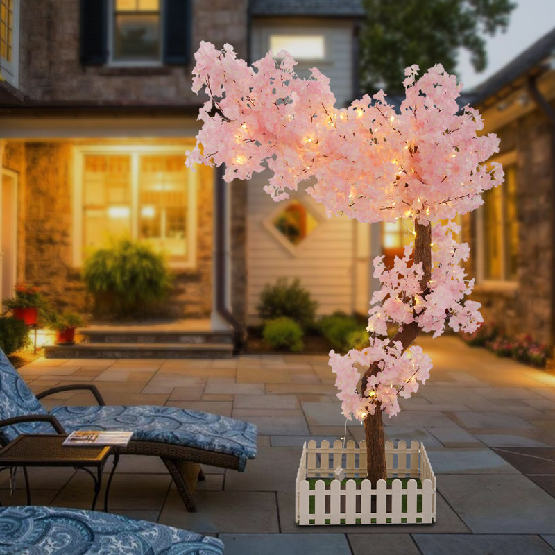 Pink Artificial Cherry Tree Fake Sakura Tree With Lights