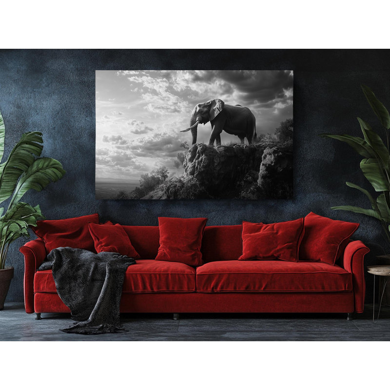 Reproduction sur toile de haute qualité en noir et blanc d'un éléphant - décoration murale fabriquée à la main - art élégant - cadeau - reproduction murale, reproduction de peinture