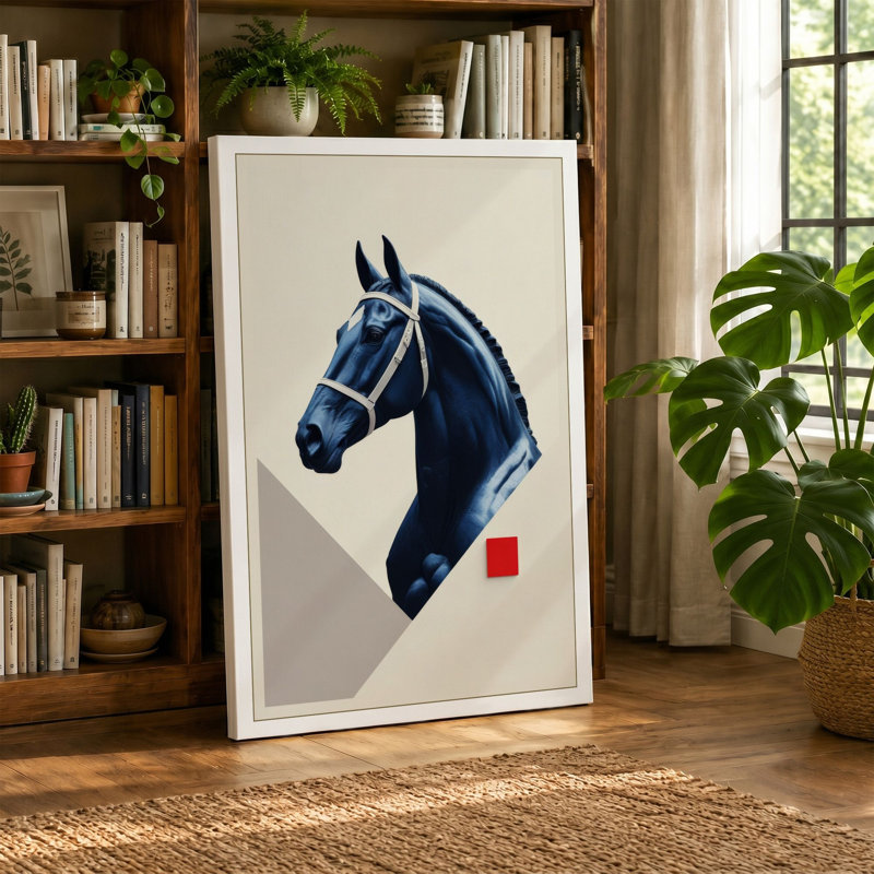 Horse in Navy Modern 1 Piece Wrapped Canvas Wall Art, 24x16 - 61.0 x 40.6 cm, Cream Border