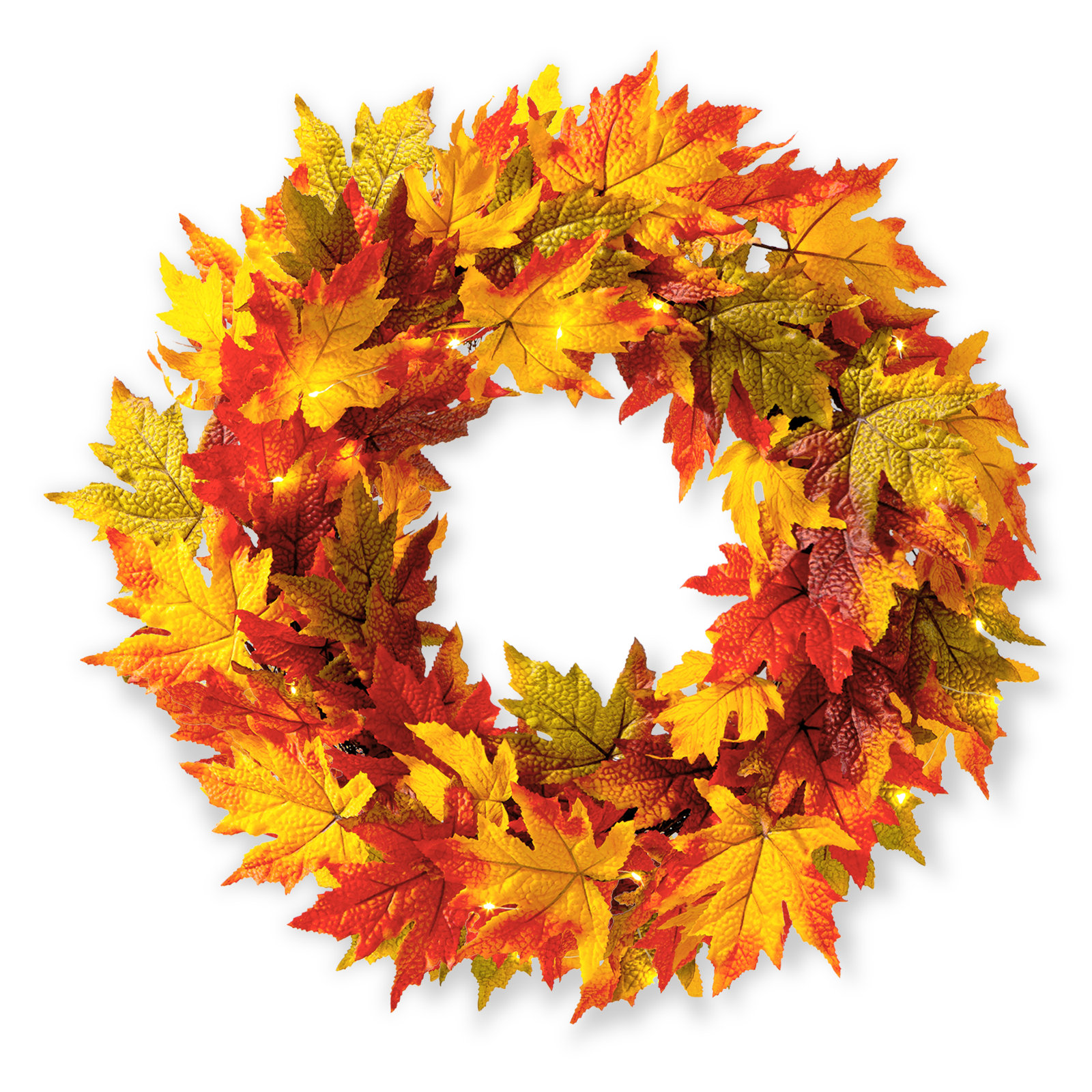 Wreath Faux Lighted Maple Polyester 24'' Wreath