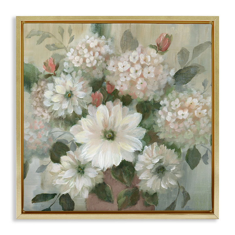 Bouquets mixtes de fleurs de chalet, H 25 po x l 25 po, Cadre flottant métallique doré
