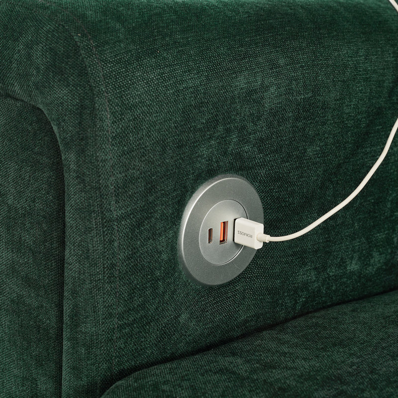 Canapé en U rembourré avec deux repose-pieds mobiles, ports USB et tables d'appoint, Chenille verte