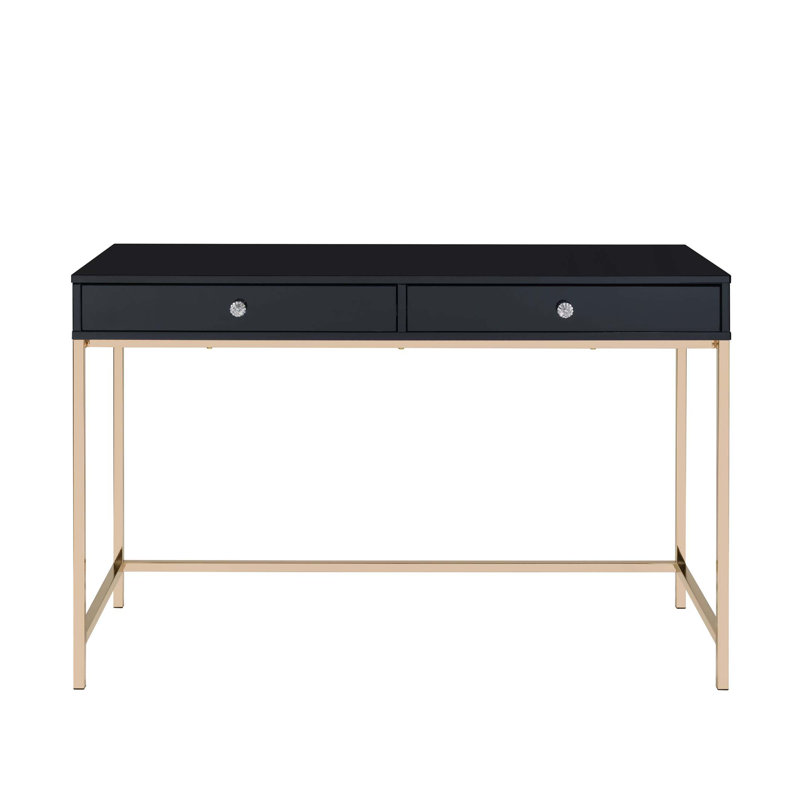 Bureau d'écriture 2 tiroirs ultrabrillant et doré, Noir