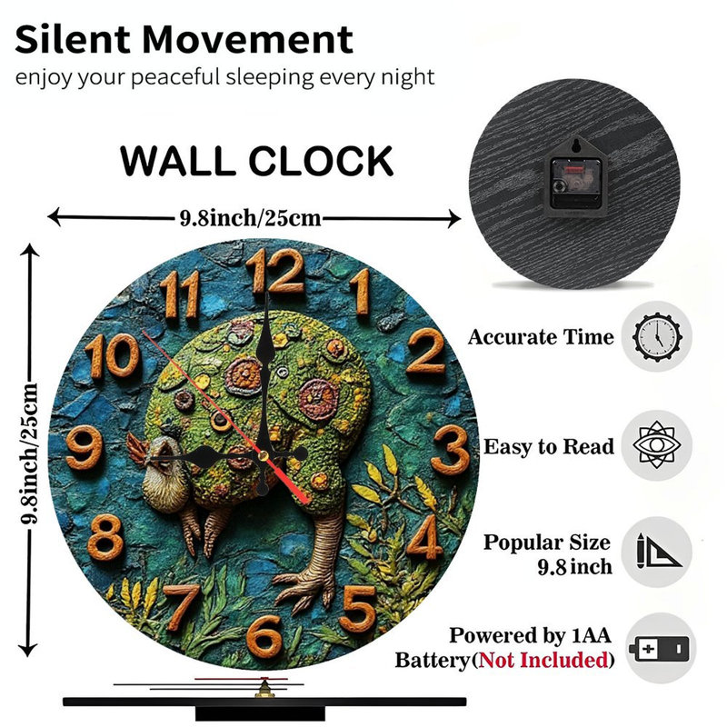 Unique Kiwi Bird Wall Clock Handmade Resin Craft