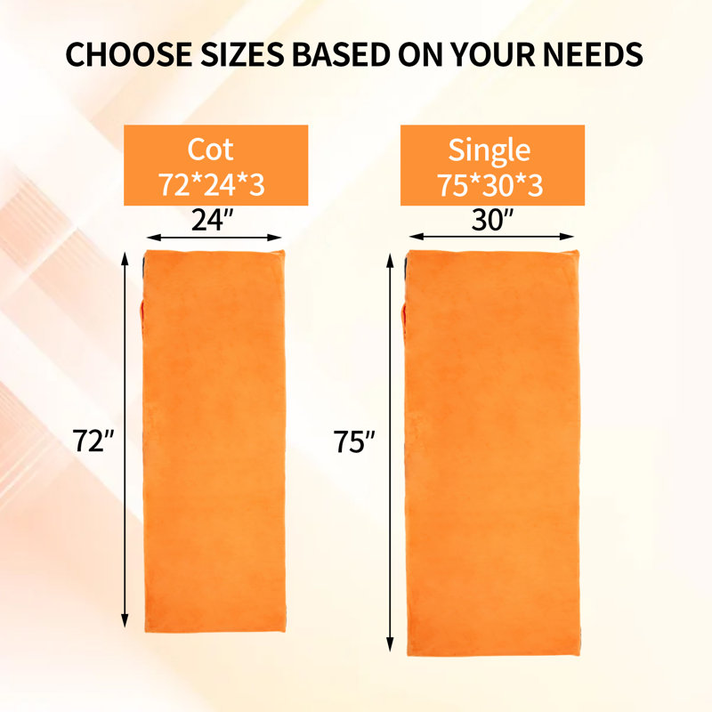 Tapis de camping orange en mousse viscoélastique, 3" H x 70.8" W x 23.6" D, Orange