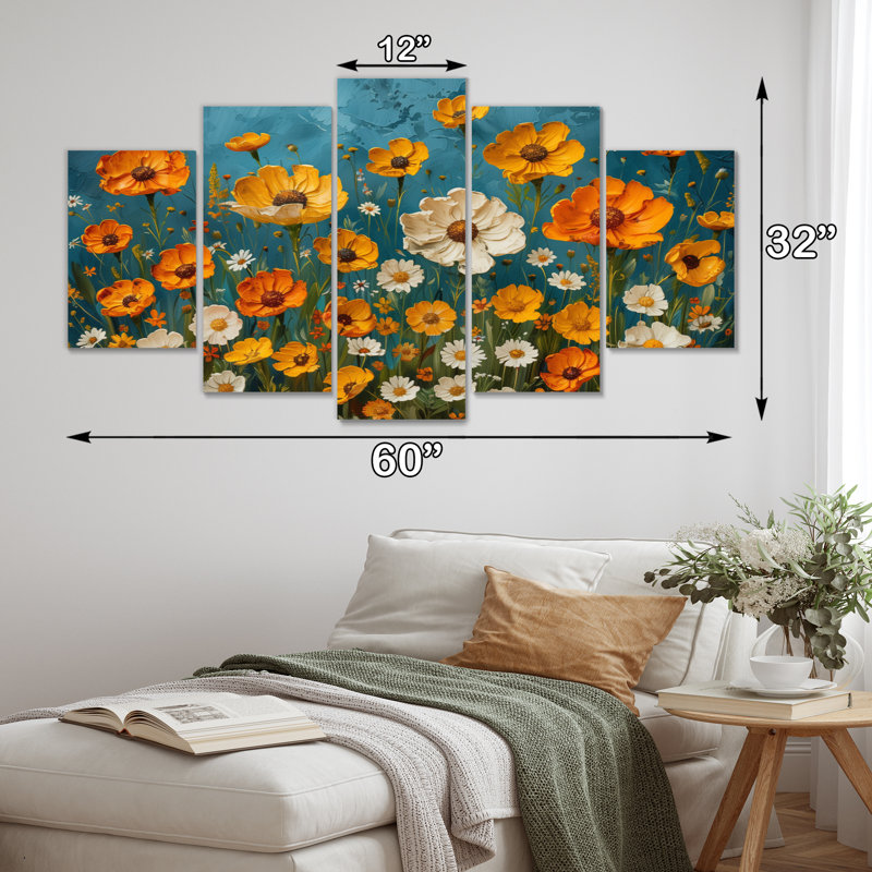 Jaune jaune blanc Summer Meadow Marigolds II - ensemble d'art sur toile souci