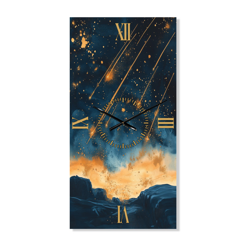 Meteors across Midnight II - Celestial Large Wall Clock, 32" H x 16" W - Rectangle