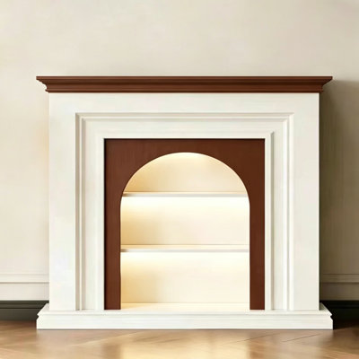 Beige Solid Wood Freestanding Fireplace