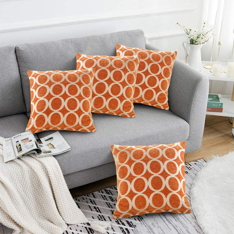 Broward Oh Geometric Cushion with Filling, Orange, 45cm H x 45cm W x 15cm D