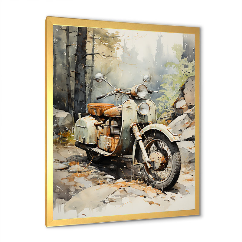 Scooter classique rétro sur toile, Cadre doré simple, H 40 po x l 30 po x P 1,5 po