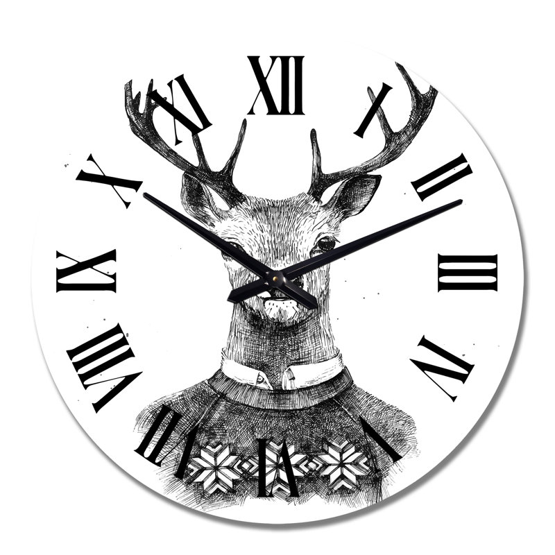 Deer In Chandail tricoté - Horloge murale Cabin & Lodge, Moyen