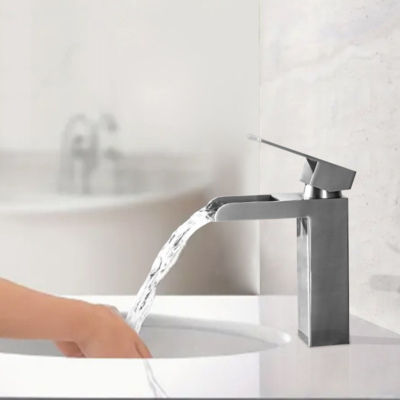 Bathroom Sink Faucet with Pop-up Darin and Deck Plate, Brushed Nickel