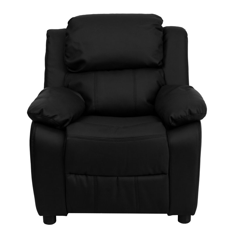 Brockbank Kids 15'' Recliner and Ottoman, Leather - Black