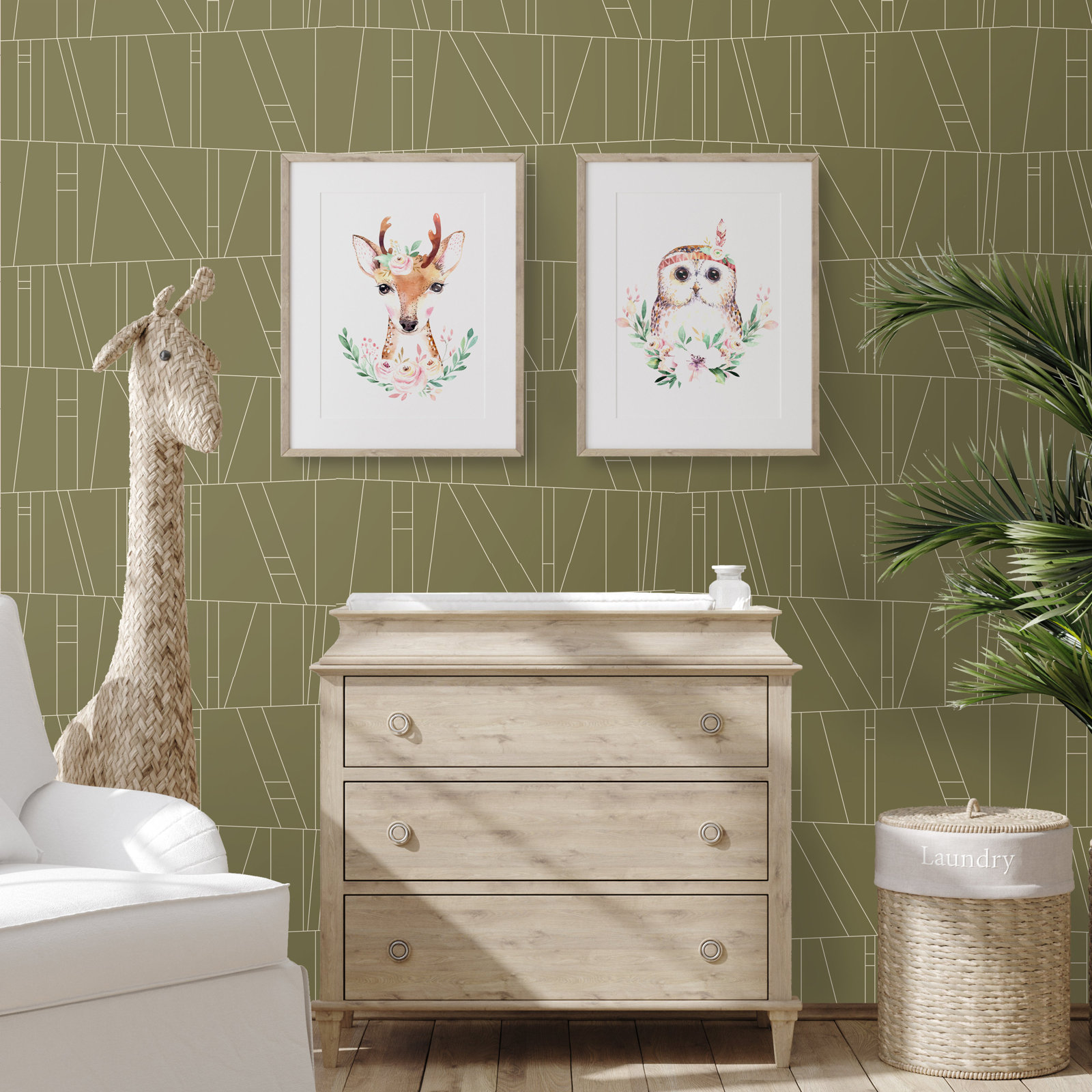 Kazi Geometric Peel & Stick Wallpaper, Olive Green, Non-pasted