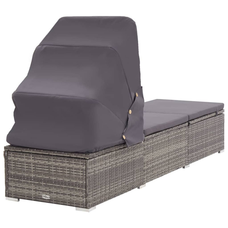 Chaise longue en rotin gris et gris foncé, Coussin gris / cadre gris