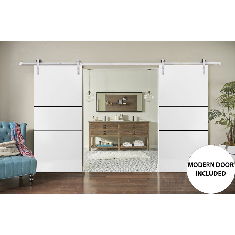 Porte de grange en bois massif massif, Satin blanc, 60 po x 96 po