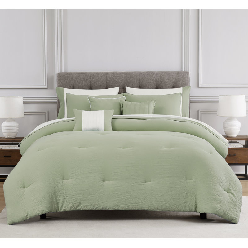 Ensemble d'édredon avec coussins et draps Allia, Édredon pour très grand lit + 9 pièces supplém, Sauge