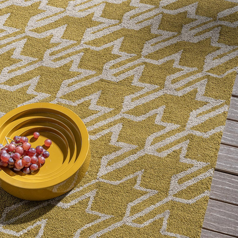 Houndstooth Area Rug in Mustard/Gray, Rectangle 8'2" x 11'6"
