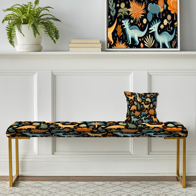 Animal Print Upholstered Gold Bench