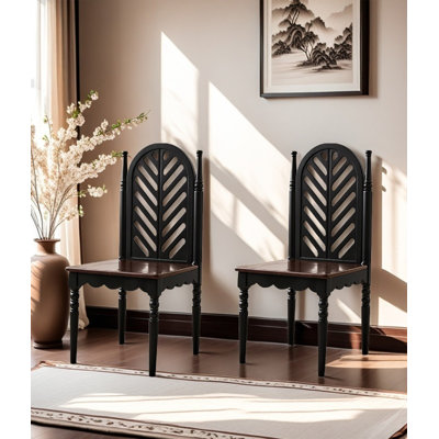 Black Walnut Colour-Block All-Solid Wood Dining Room Home High Back Chair