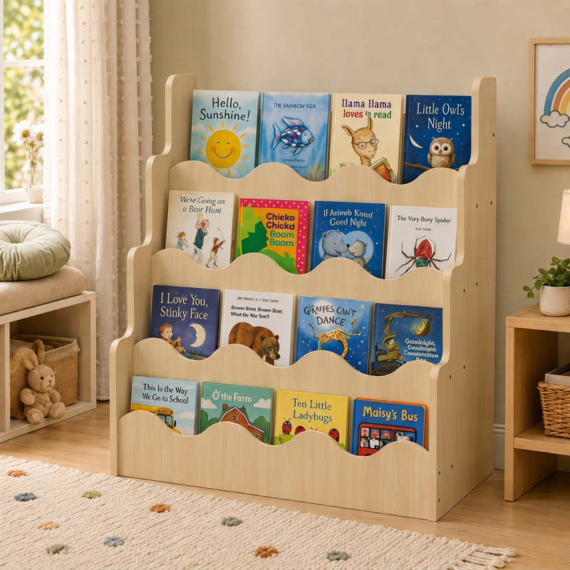 Étagère à livres festonnée à 4 niveaux pour enfants, étagère Montessori pour tout-petits, idéale pour la chambre d'enfant, la salle de jeux et la salle de classe.