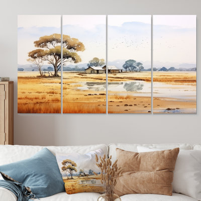 Beige African Safari Landscape III - Africa 4 Piece Wall Art