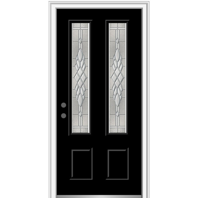 Porte d'entrée pré-montée en fibre de verre 2 ou 3 panneaux Grace Grace, Noir / blanc brillant, Ouverture à droite