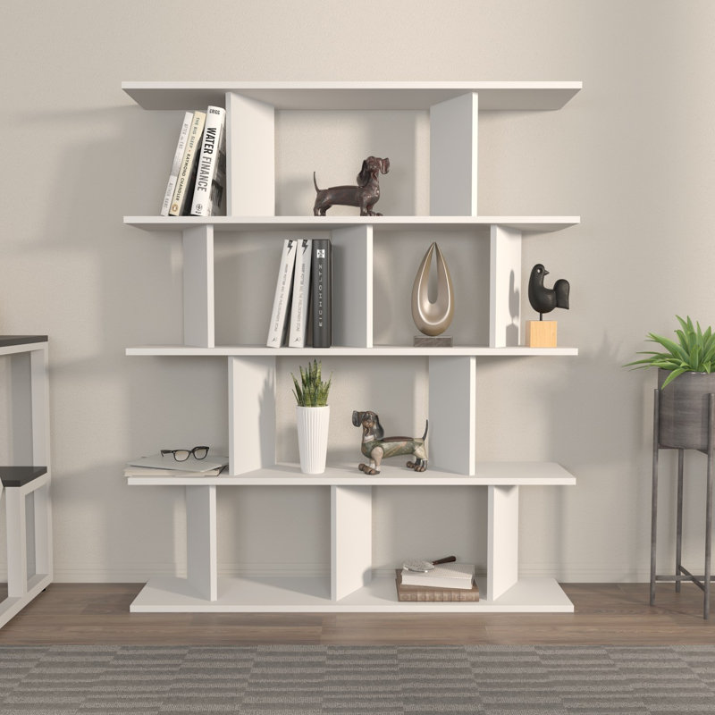 Modern White Bookshelf, 47.2 x 55.5 x 9.7 inches | 100% Melamine Coated Particle Board, Thickness: 0.7 inches | Elegant Solid Color Design, Perfect for Home Office, Living Room & Study Spaces