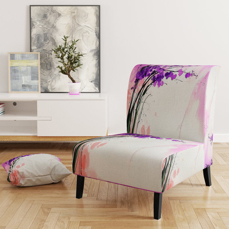 Fleurs abstraites - Fauteuil de chambre rembourré traditionnel, Mauve / Rose