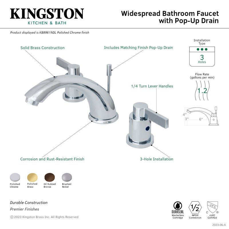 Kingston Brass NuvoFusion Two-Handle 3-Hole Deck Mount Widespread Bathroom Faucet with Retail Pop-Up Drain, Oil Rubbed Bronze