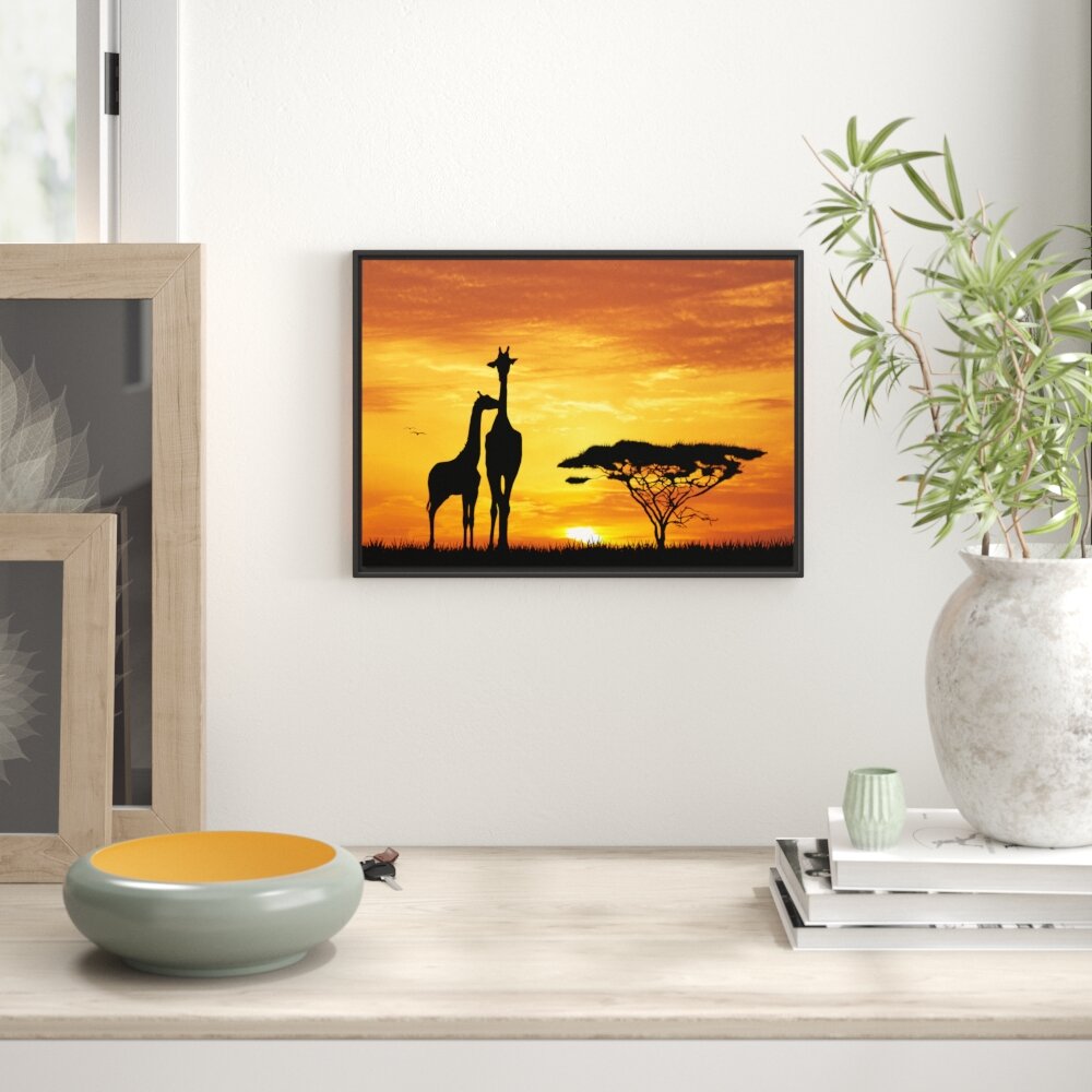 Gerahmtes Wandbild GiraffenSonnenuntergang