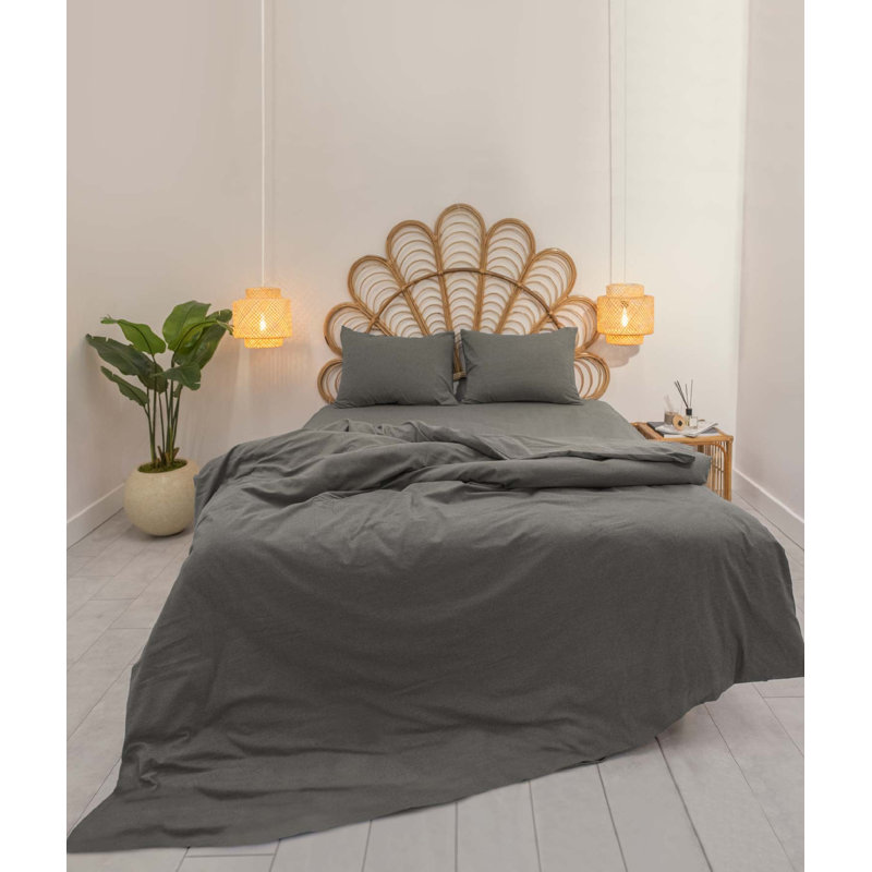 Ensemble de housse de couette double Elegant, 100% coton, gris | Housse de couette 78,7 po x 86,6 po, drap-housse 63,0 po x 79,0 po + 11,8 po, contexture de 240 fils, fermeture à boutons, lavable à la machine | Doux, durable, parfait pour les chambres confortables