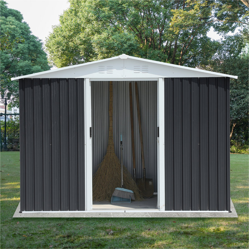 Gray 8 x 6 ft. Metal Storage Shed with Sliding Door