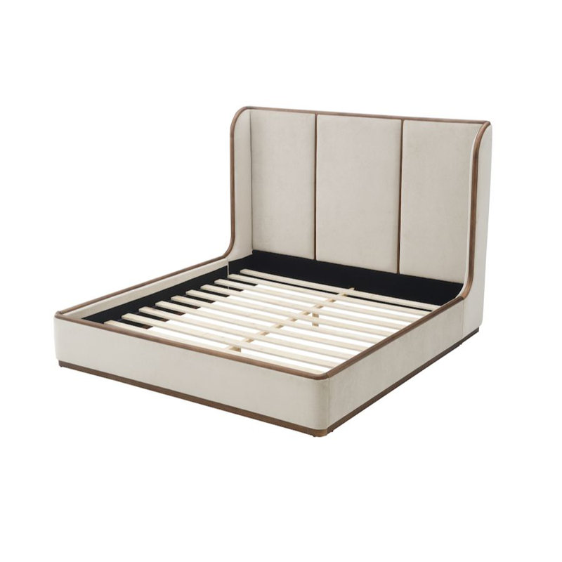 Greer Polyester Blend with Solid Wood with Poplar Veneer Smokey White Queen Bed, Queen, Tan Mocha