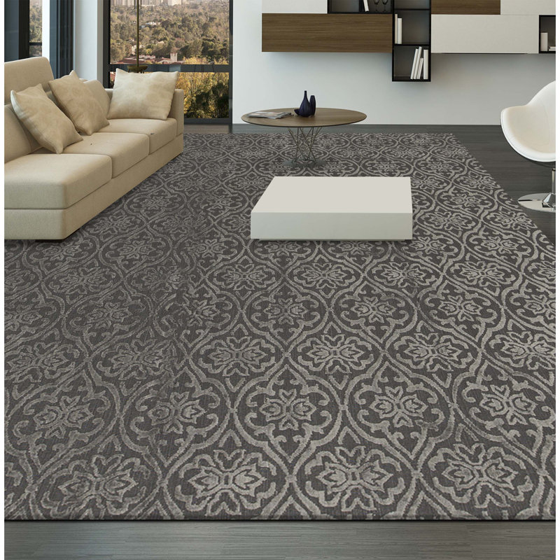 Jakat Wool Damask Area Rug in Gray